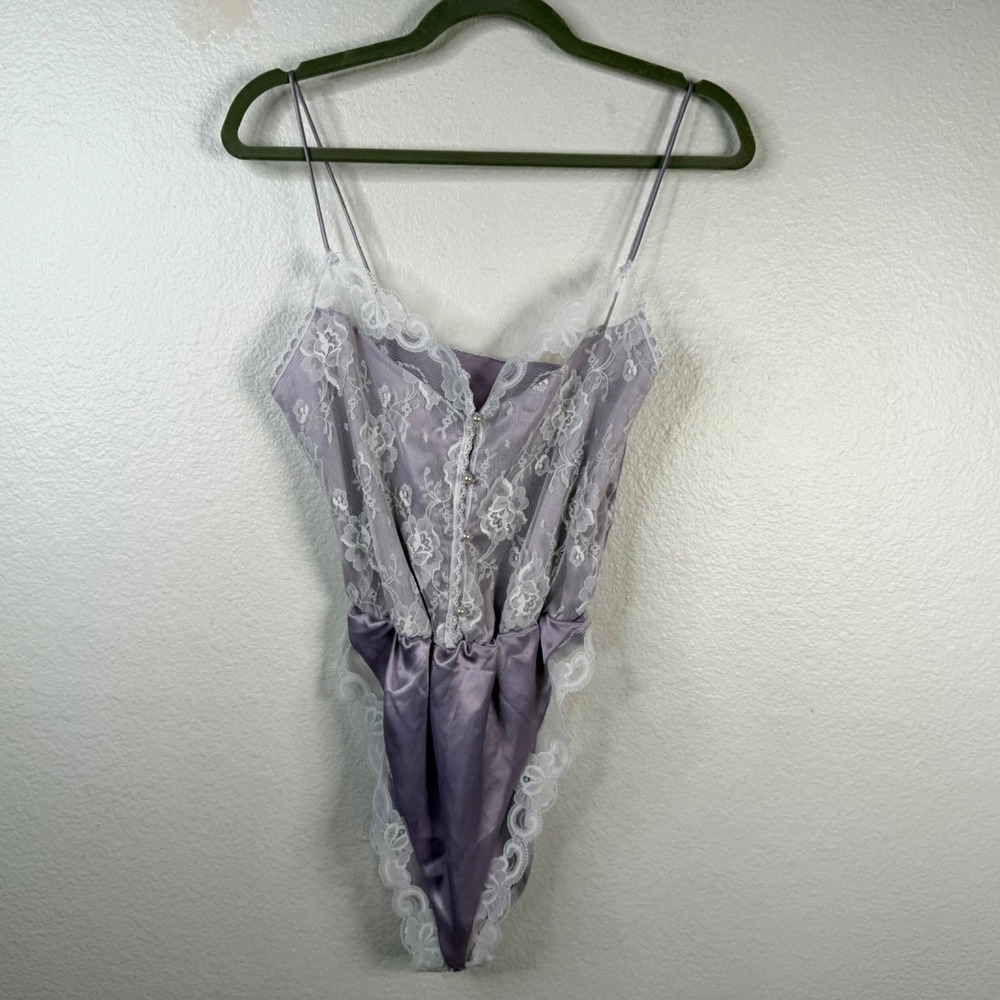 Vintage NWT Delicates Women's Teddy Lingerie Lavender Sz S Satin Lace Coquette